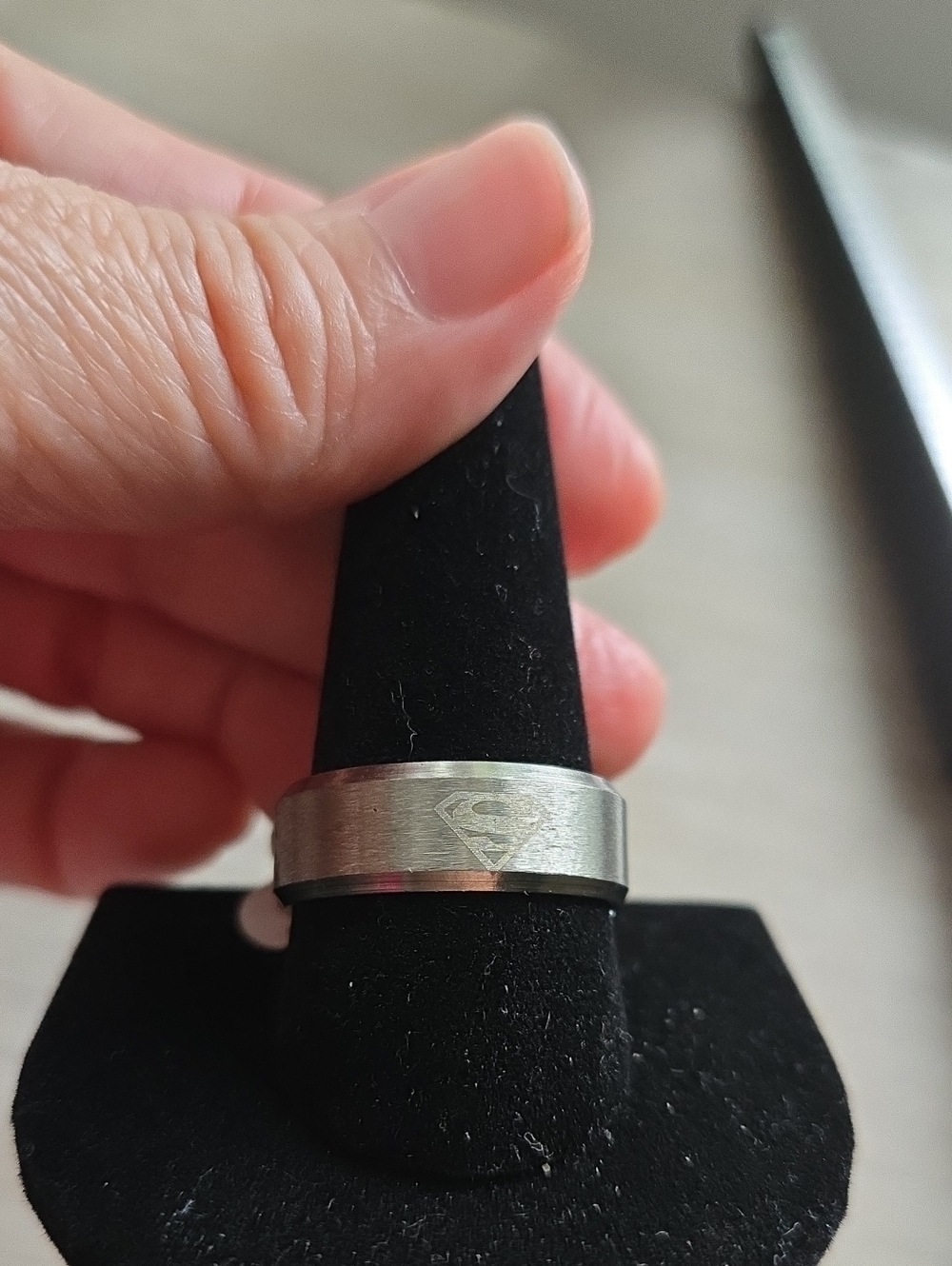 Superman Logo Stainless Steel Ring - Brushed Silver.Size 10.